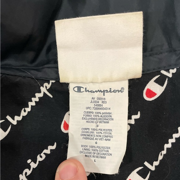Women’s Champion Black Big C Logo Button Up Crop Windbreaker Jacket Sz Large - Picture 6 of 7